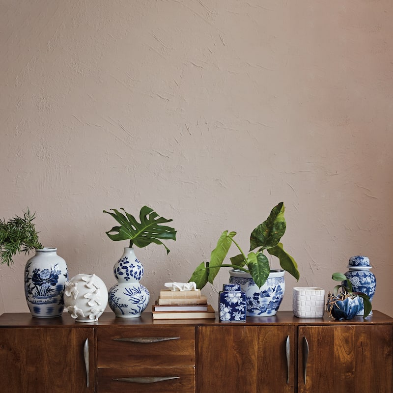 Hand-Painted Stoneware Planter - 12.1"L x 12.1"W x 9.5"H