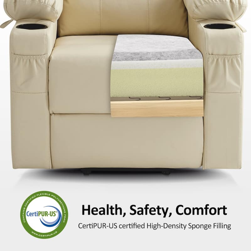 MCombo Large Power Lift Recliner Leather Chair with Massage, Heat, Cup Holders,Extended Footrest, Leather 7516