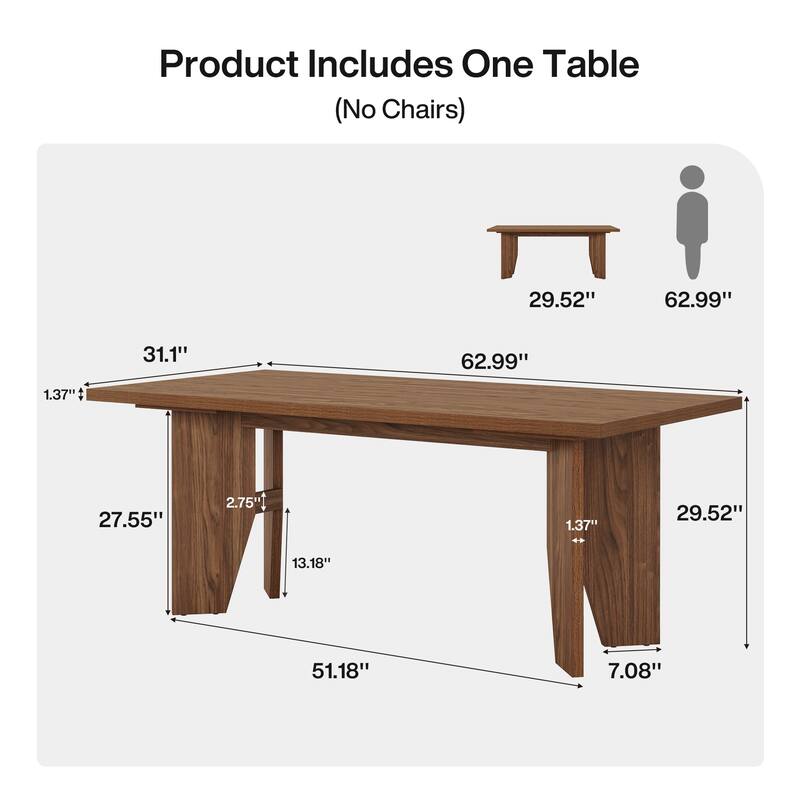 63" Dining Table for 4-6, Farmhouse Rectangular Kitchen Table - N/A