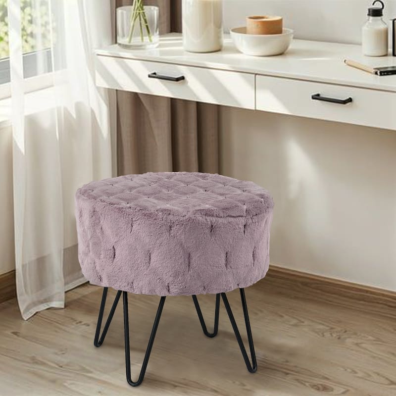 Jacquard Solid Fauxfur Round Ottoman