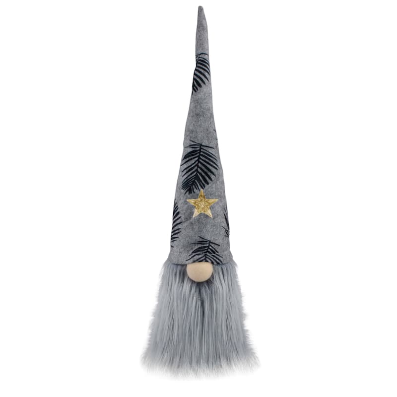 16 Gray Black Lighted Star Gnome with Palm Leaves Christmas Decoration