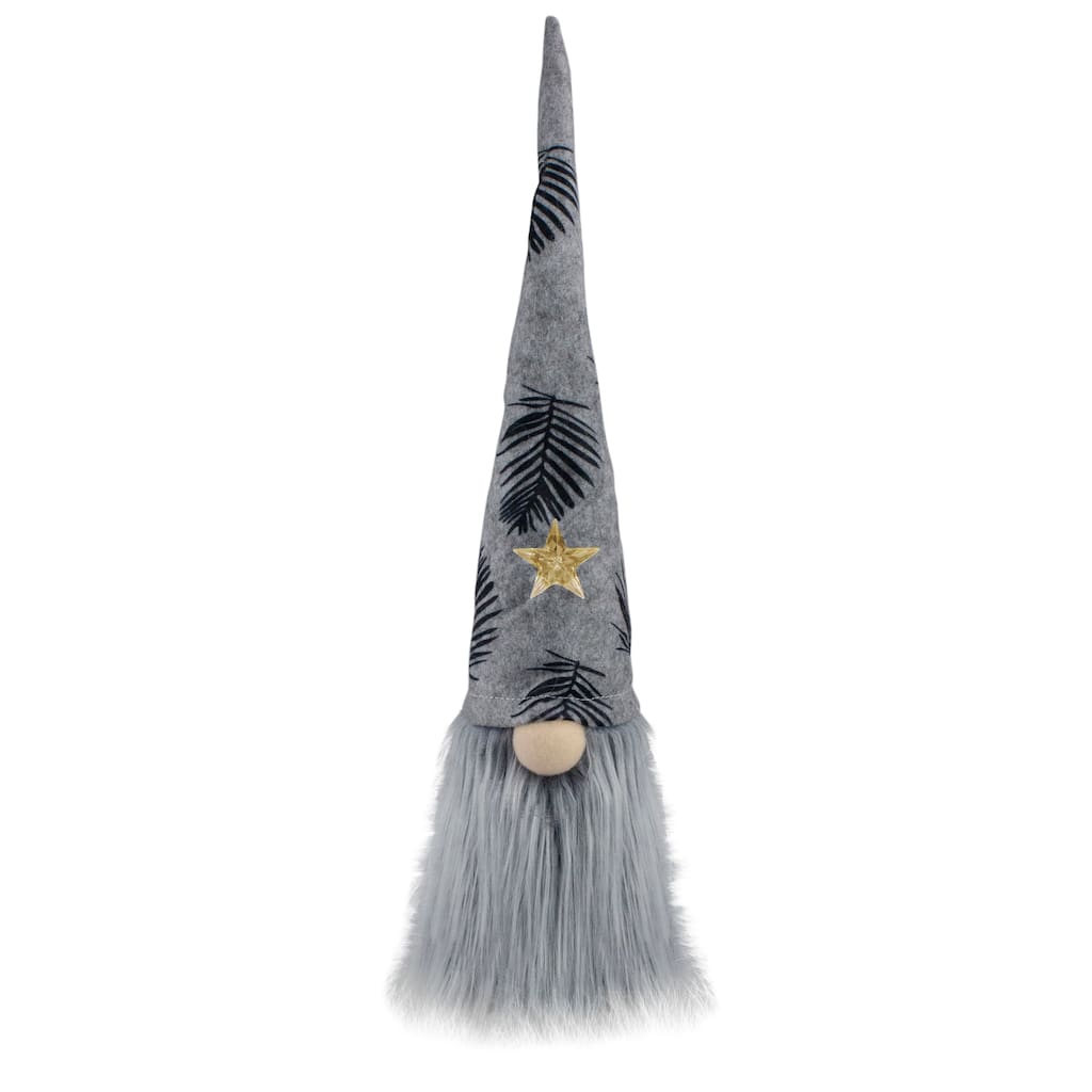 16 Gray and Black Lighted Star Gnome with Palm Leaves Christmas Decoration - 16"