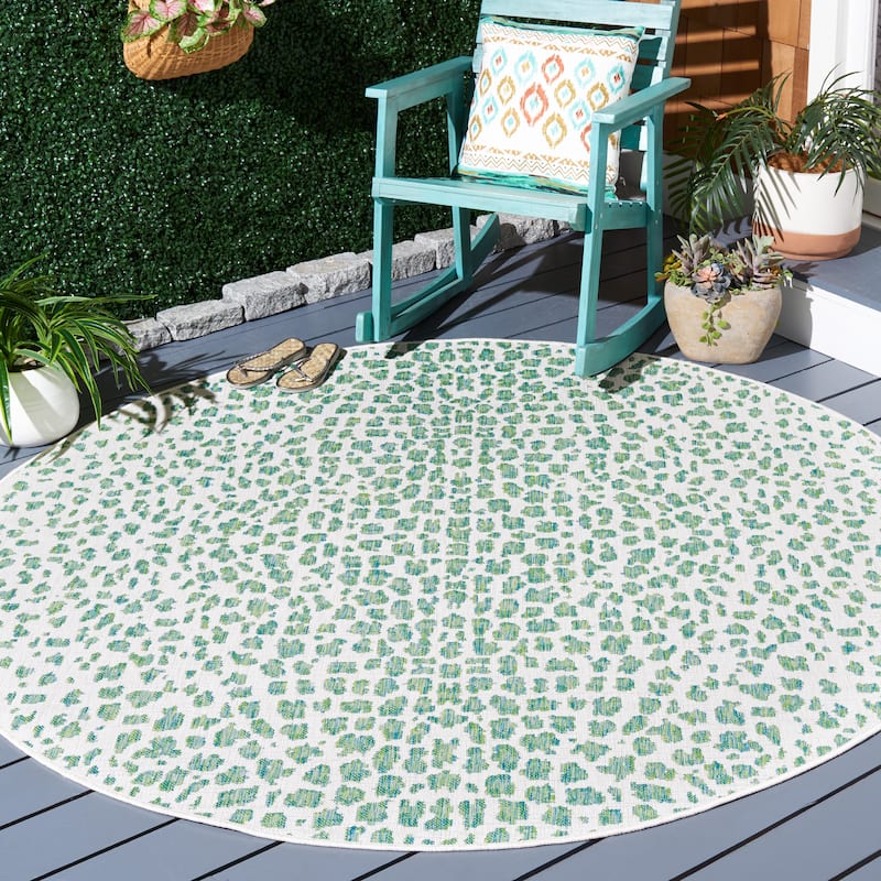 SAFAVIEH Courtyard Ruta Indoor/ Outdoor Waterproof Patio Backyard Rug - 6'7" Round - Ivory/Green
