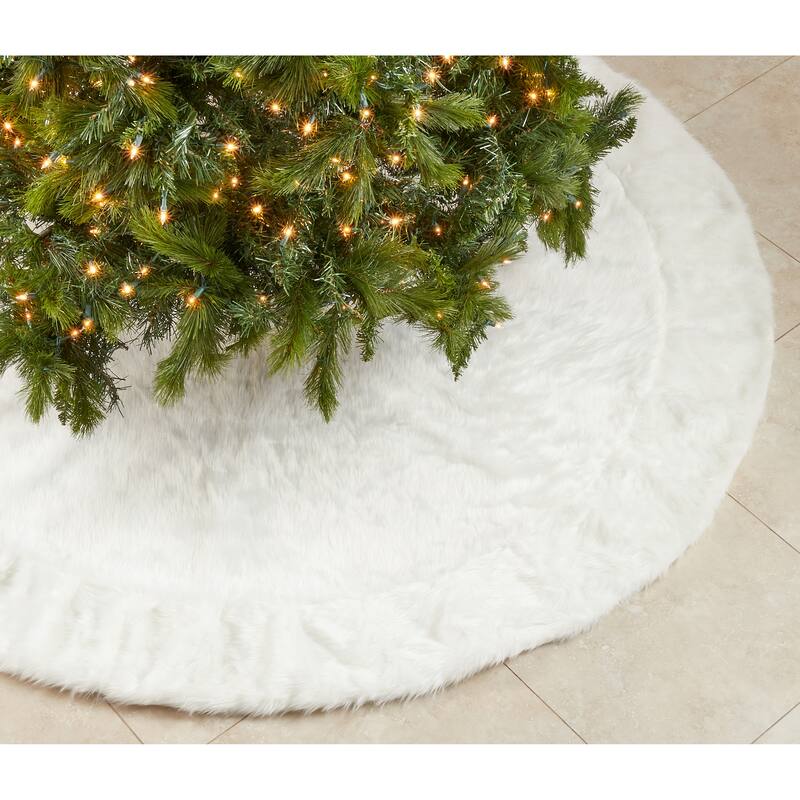 Christmas Tree Skirt With Faux Fur Design - 56"x56"