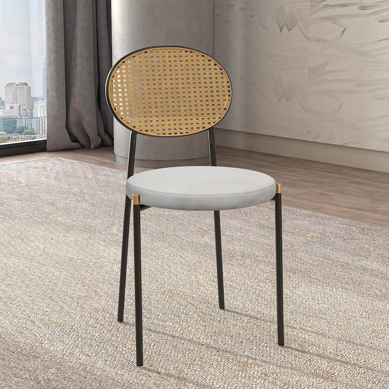 Leisuremod Euston Modern Velvet/Leather Dining Chair - Minimalist Wicker Back Accent Chair for Home Living Room & Kitchen