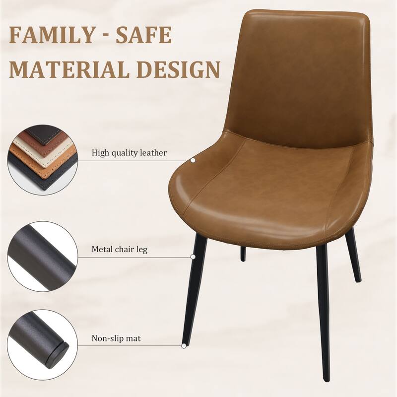 PU Leather Dining Chair with Metal Legs, Modern Upholstered Chair Set of 2 for Kitchen, Restaurant, Living, Meeting Room