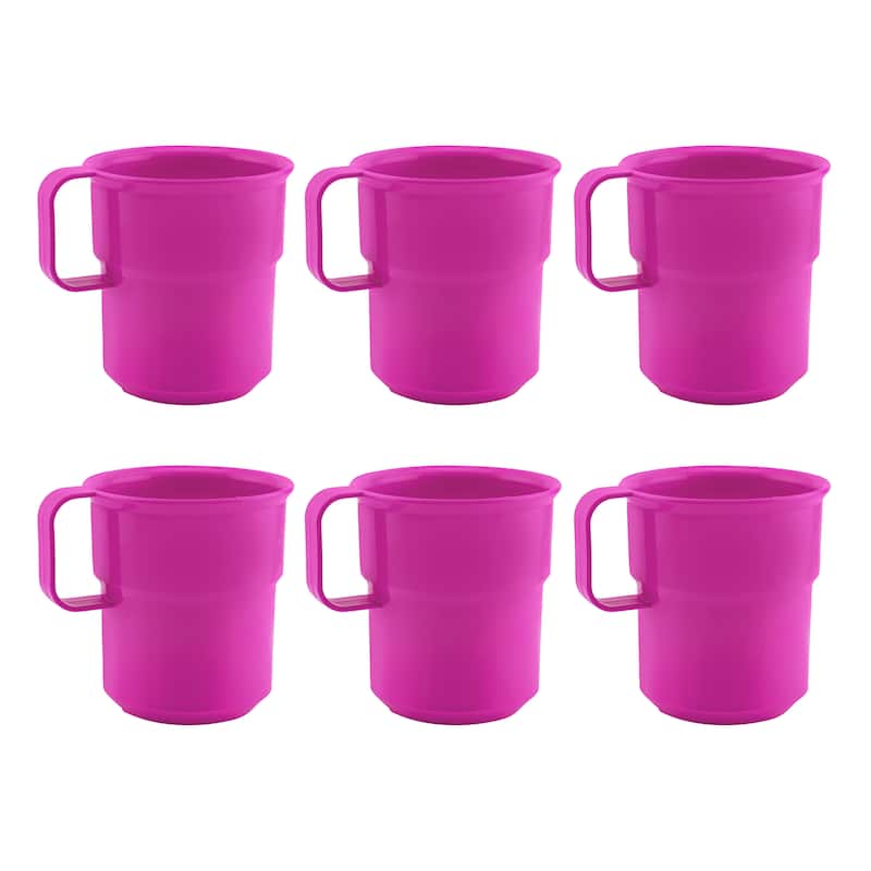 Break-Resistant Plastic Cup Mugs for Coffee, Juice - 8oz Pack of 6 - Pink