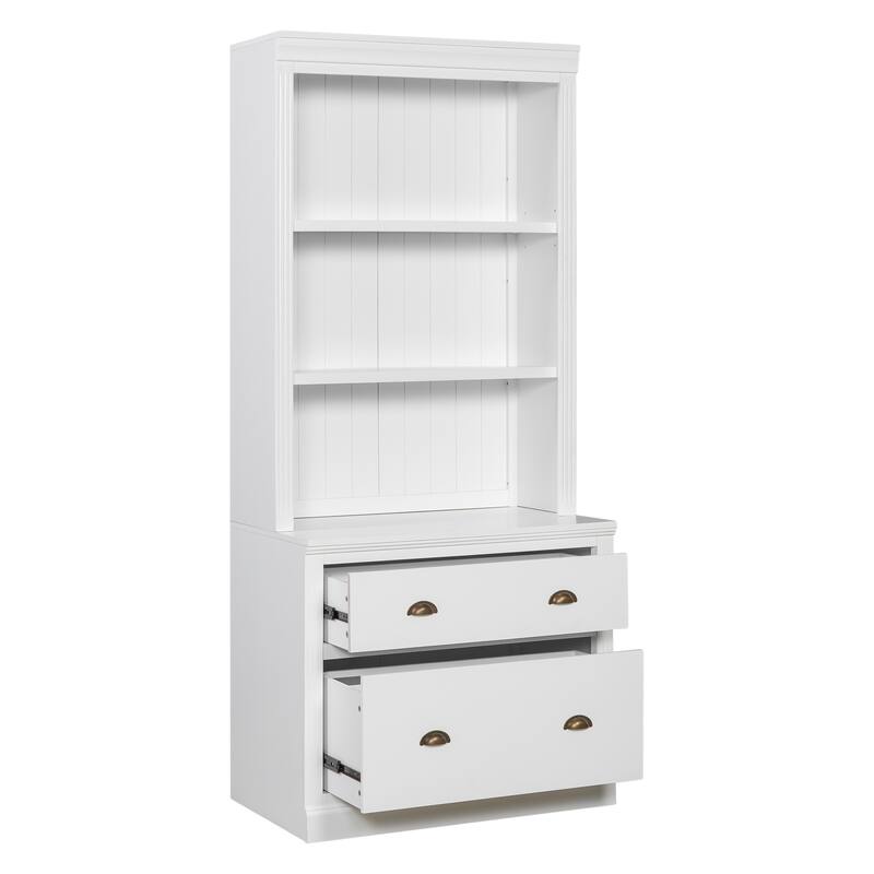 83.4" Tall LED Illuminated Bookcase with 2 Drawers + 3 Open Shelves - Multi-Functional Storage Cabinet for Home Office & Library