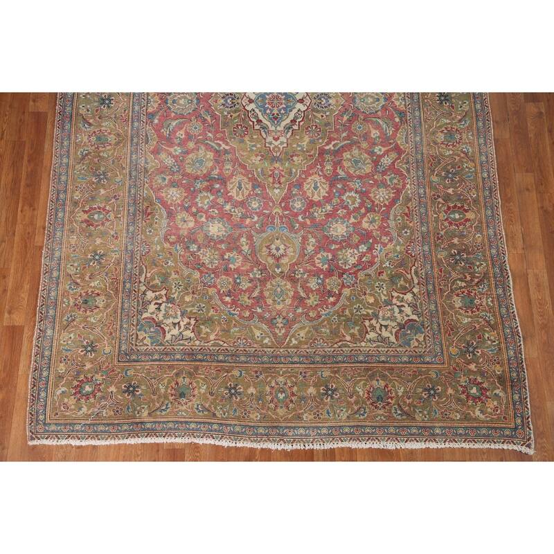 Kashan Vegetable Dye Persian Antique Area Rug Handmade Wool Carpet - 6'5" x 10'5"