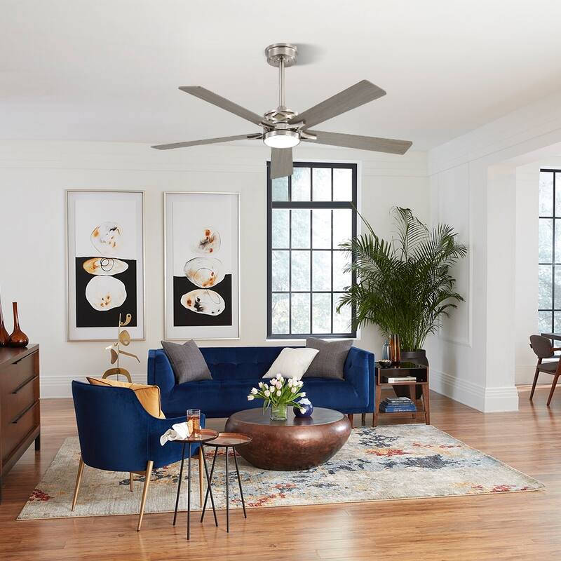 MLiAN 52" & 60" & 72" 5-Blades DC Motor Indoor Smart Ceiling Fan with Light & Remote - 72 - Nickel and Wood Grain