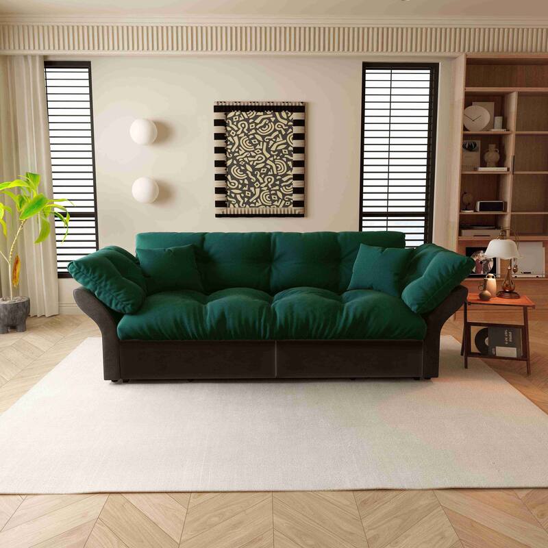 3-in-1 Convertible Sleeper Tufted Sofa with 2 Soft Pillows