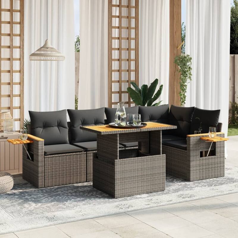 vidaXL Garden Sofa Set Grey Poly Rattan Medium Adjustable Armrests - 21.7 x 39.4 x 28.7