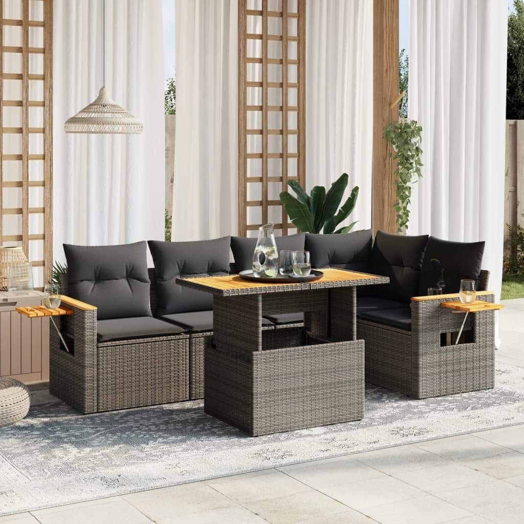 vidaXL Garden Sofa Set Grey Poly Rattan Medium Adjustable Armrests - 21.7 x 39.4 x 28.7