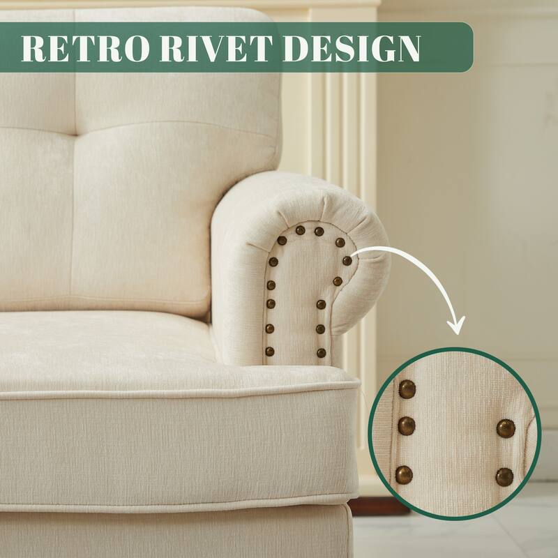 Set of 1 Piece, 3-seat Chenille Sofa with Solid Rubberwood Legs for Living room