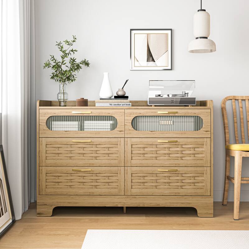 Wood 6 Drawer Dresser for Bedroom, Large Double Dresser with Wide Drawers,Modern Chest of Drawers,Storage Organizer Dresser