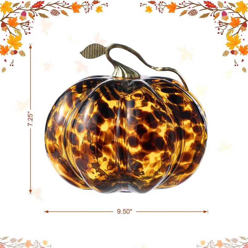 Glitzhome Gold Handle Amber Dots Glass Pumpkin for Fall Halloween Thanksgiving Decorating