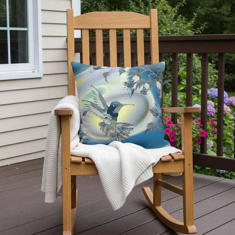 HomeRoots 18" X 18" Blue and Yellow Bird Blown Seam Floral Indoor Outdoor Throw Pillow - 18.00' X '18.00' X '5.00 - Blue/Yellow - 18.00' X '18.00' X '5.00