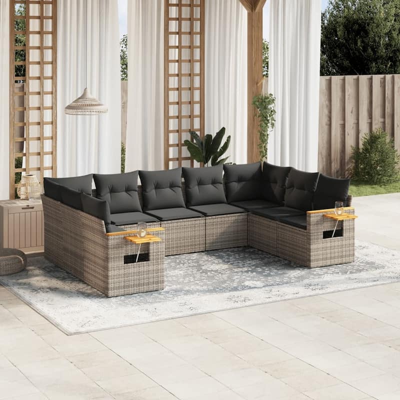 vidaXL Patio Sofa Set with Cushions Outdoor Conversation Furniture Poly Rattan - 24.4 x 33.5 x 27.2 in - Grey without table
