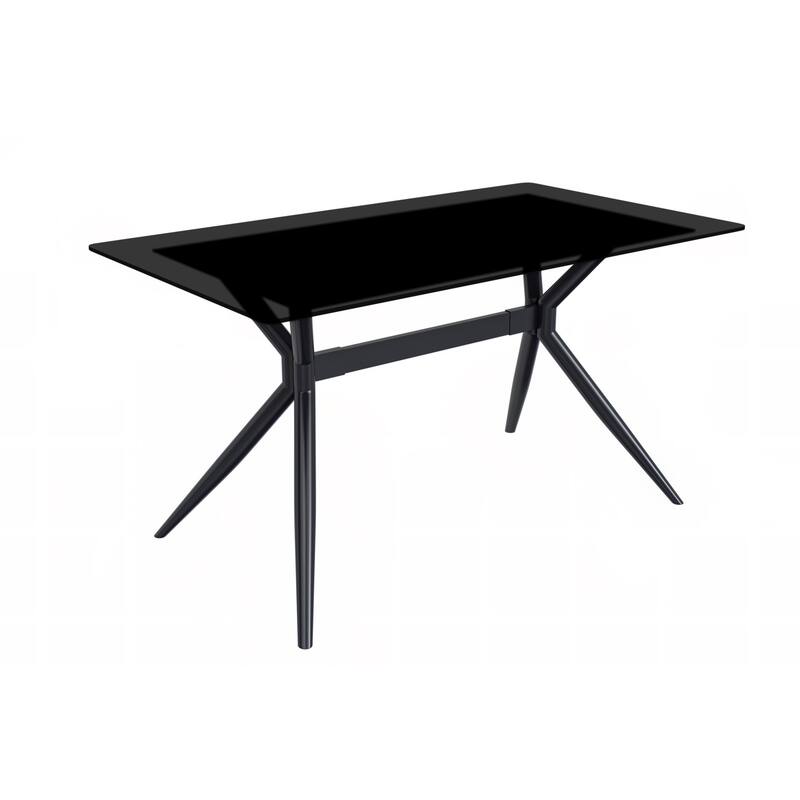Rectangular Dining Table 55 Inch - Black Stainless Steel Frame with Glass Top Kitchen Furniture - 55.11