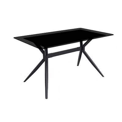 Rectangular Dining Table 55 Inch - Black Stainless Steel Frame with Glass Top Kitchen Furniture - 55.11