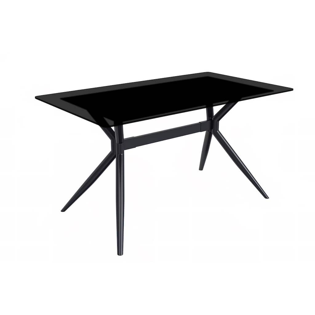 Rectangular Dining Table 55 Inch - Black Stainless Steel Frame with Glass Top Kitchen Furniture - 55.11