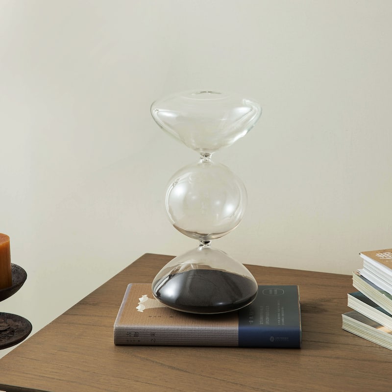 Glitzhome 10.25"H Tri-Layer Hourglass with Black Sand 60-Minute Sand Timers