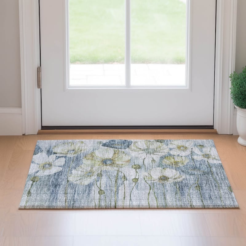 Premium Washable Super Soft Modern Floral Mayfield Rug - Blue - 1' 8" x 2' 6"