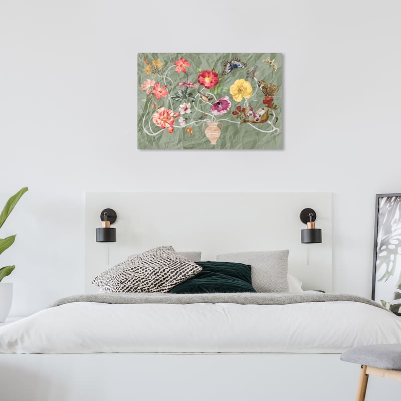 Wynwood Studio Canvas Floral and Botanical Magic Lamp Vase Gray and Pastel Orange Farmhouse Wall Art Canvas Print - 36 x 24