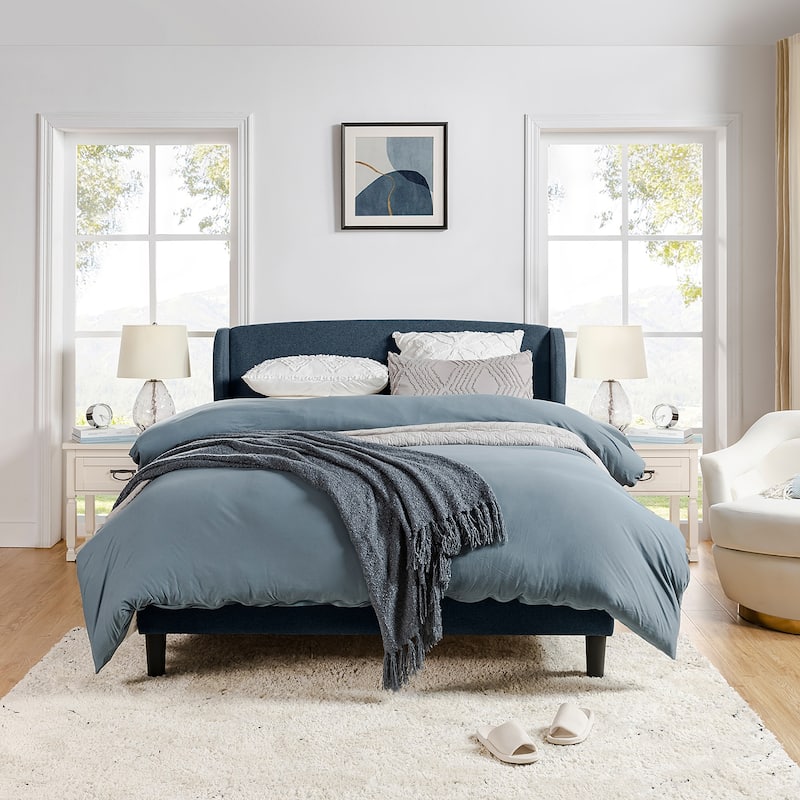 Gerald Upholstered Traditional Wingback Platform Bed By HULALA HOME - Blue - King