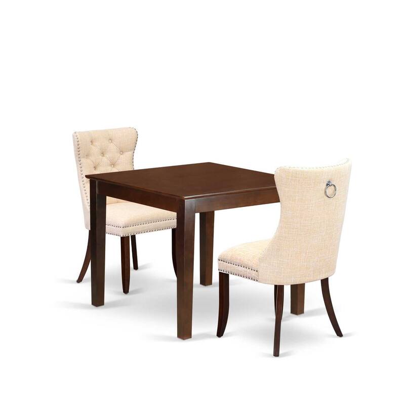 HomeStock 3-Pc Mahogany Finish Square Solid Wood Top Dining Table Set