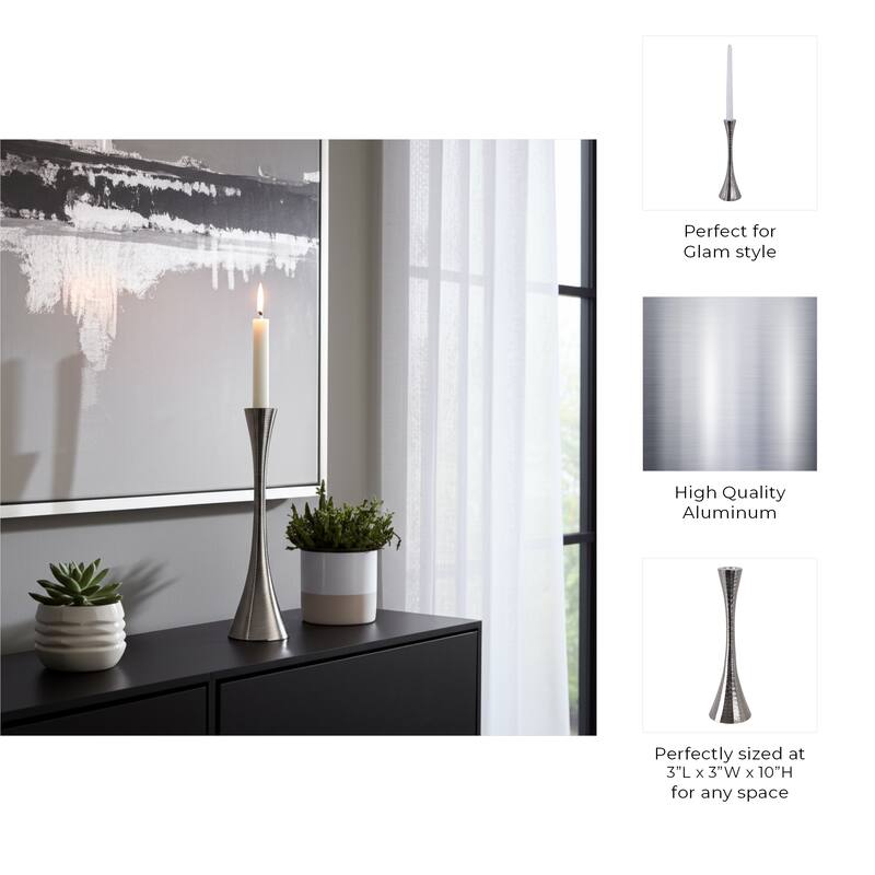 Glam Metal and Wood Taper Candle Holder Sculptural Silhouette MDF Base