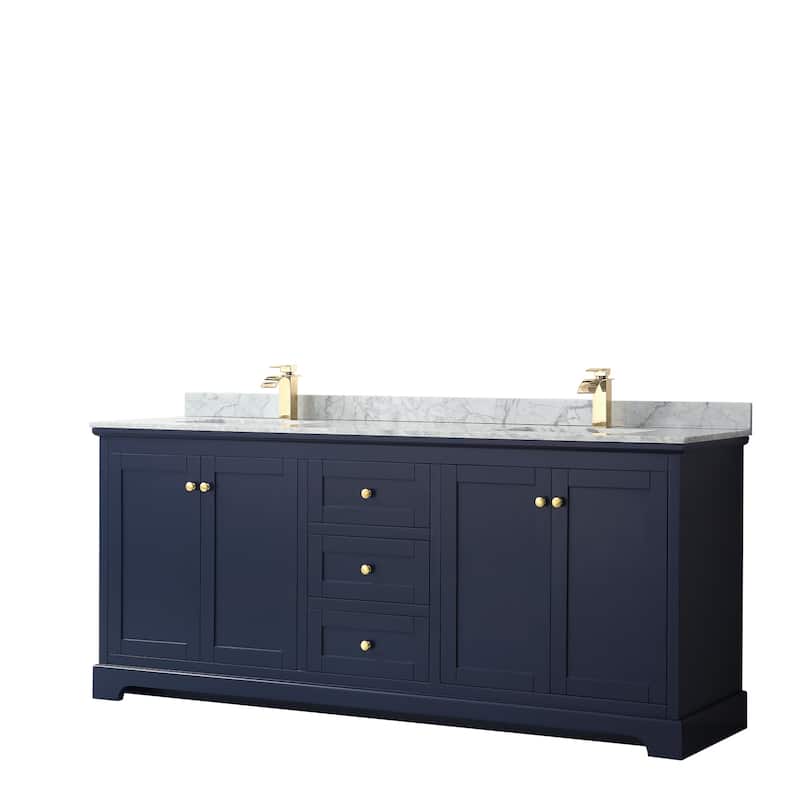 Avery 80-inch Double Vanity, Marble Top, Square Sinks, No Mirror