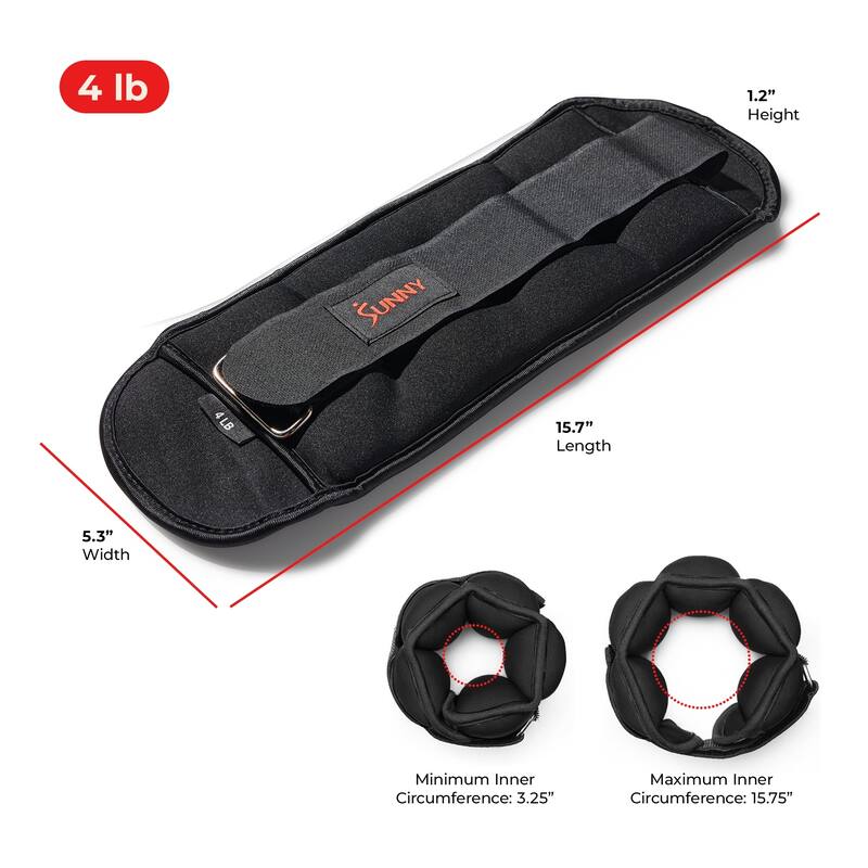 Sunny Health & Fitness Ankle Weight 4-Pound (Pair) - SF-WA01-4 - Black