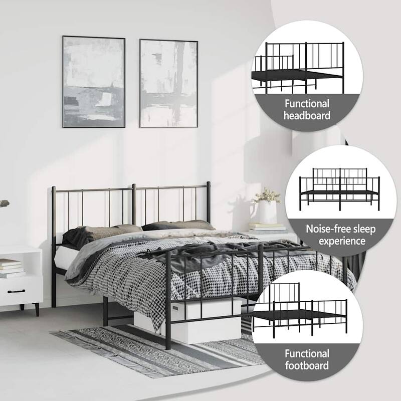 vidaXL Metal Bed Frame with Headboard, No Mattress