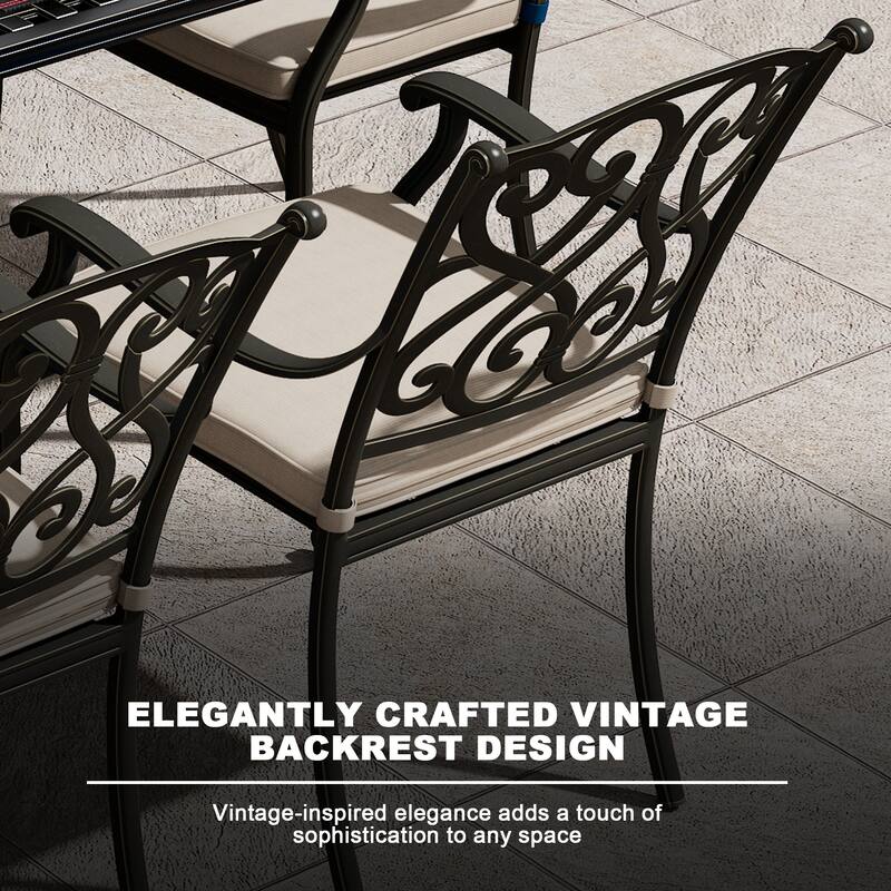 Cast Aluminum Outdoor Dining Armchair with Cushion (Set of 4)