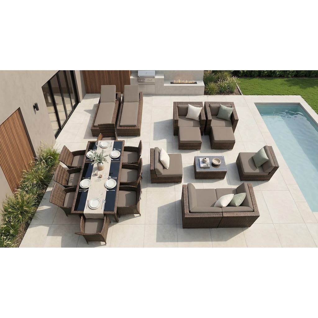 Ohana Outdoor Patio 20 Piece Mixed Brown Wicker Sofa and Dining Set