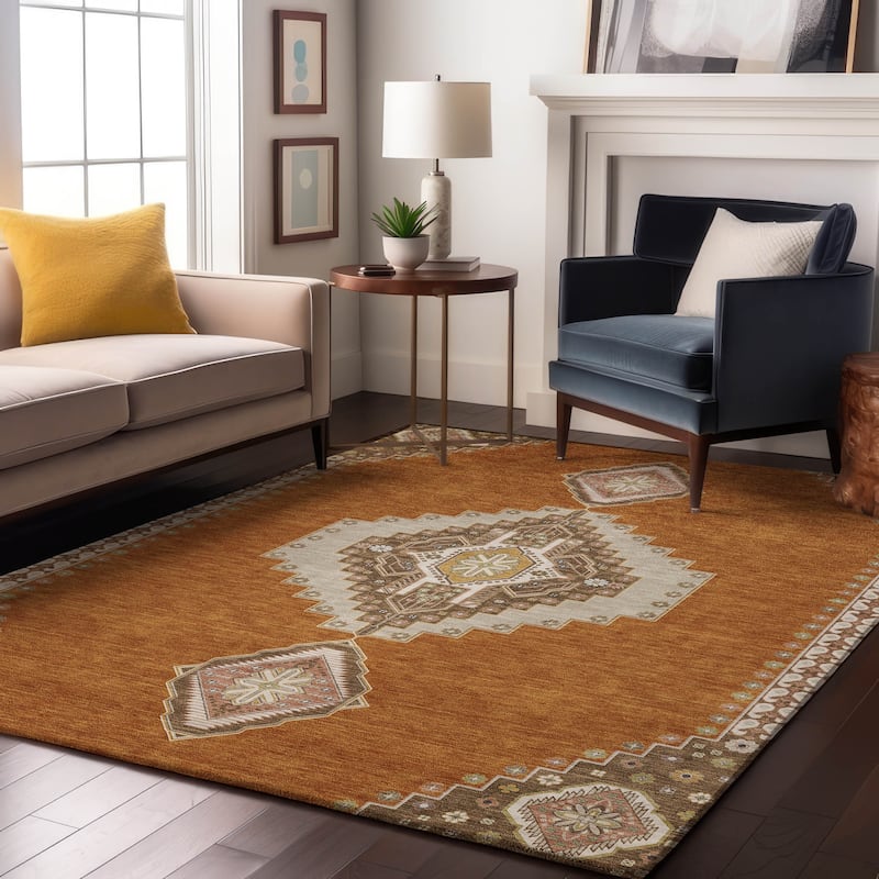 Premium Washable Super Soft Traditional Boho Mayfield Rug - Copper - 9' x 12'