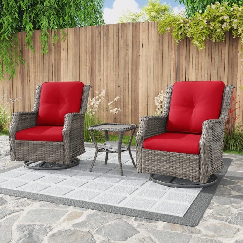 Cozywor 3-Piece Wicker Patio Swivel Rocking Chair Outdoor Bistro Set