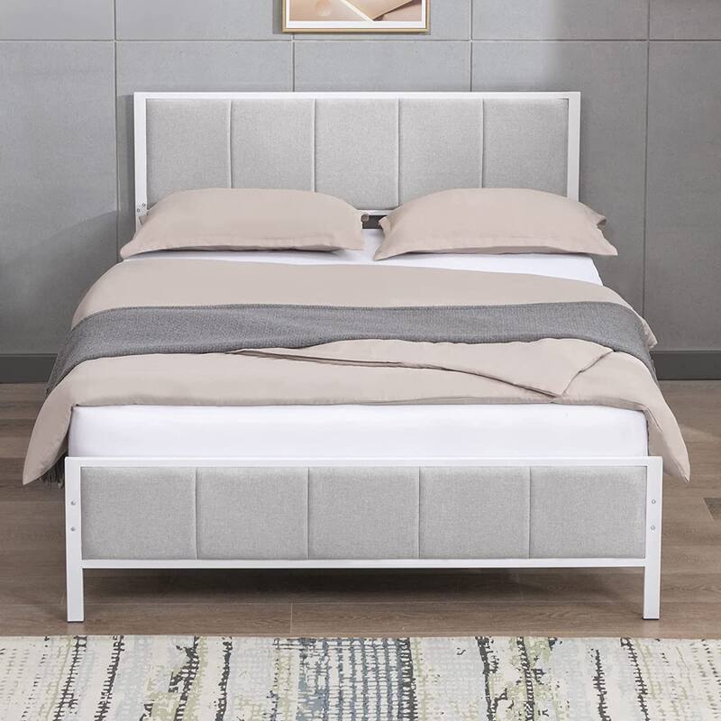Mixoy Bed Frame, Linen Upholstered Platform Bed Bedroom, Bed Frame with Channel Tufted Headboard, No Box Spring Needed