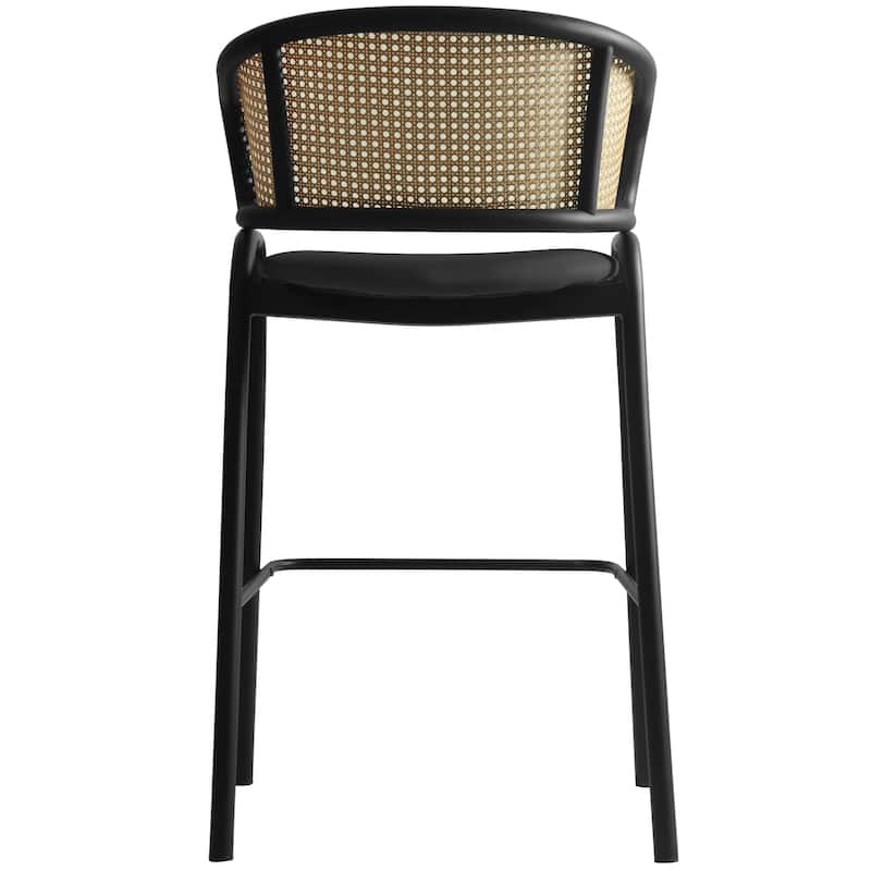 LeisureMod Ervilla Modern Wicker Leather Bar Stool with Curved Back & Stainless Steel Frame for Home & Kitchen