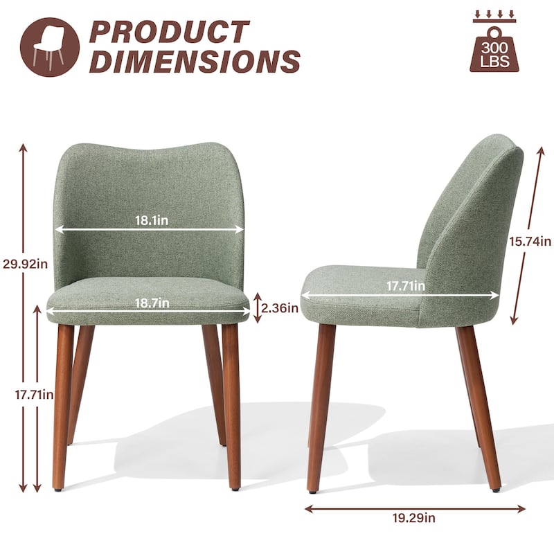 Modern Upholstered Dining Chairs with Padded Seat and Wood Legs