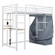 preview thumbnail 45 of 78, Full Size Metal Loft Bed with Workstation Desk, Built-In Shelves, LED Light Strip, Power Outlet & Hanging Wardrobe Storage