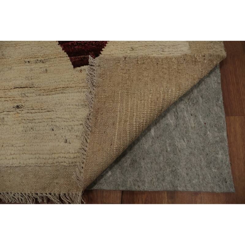 Hand Knotted Oriental 100% Wool Carpet Modern Geometric Beige & Ivories Moroccan Area Rug - 9' 7'' X 6' 10''