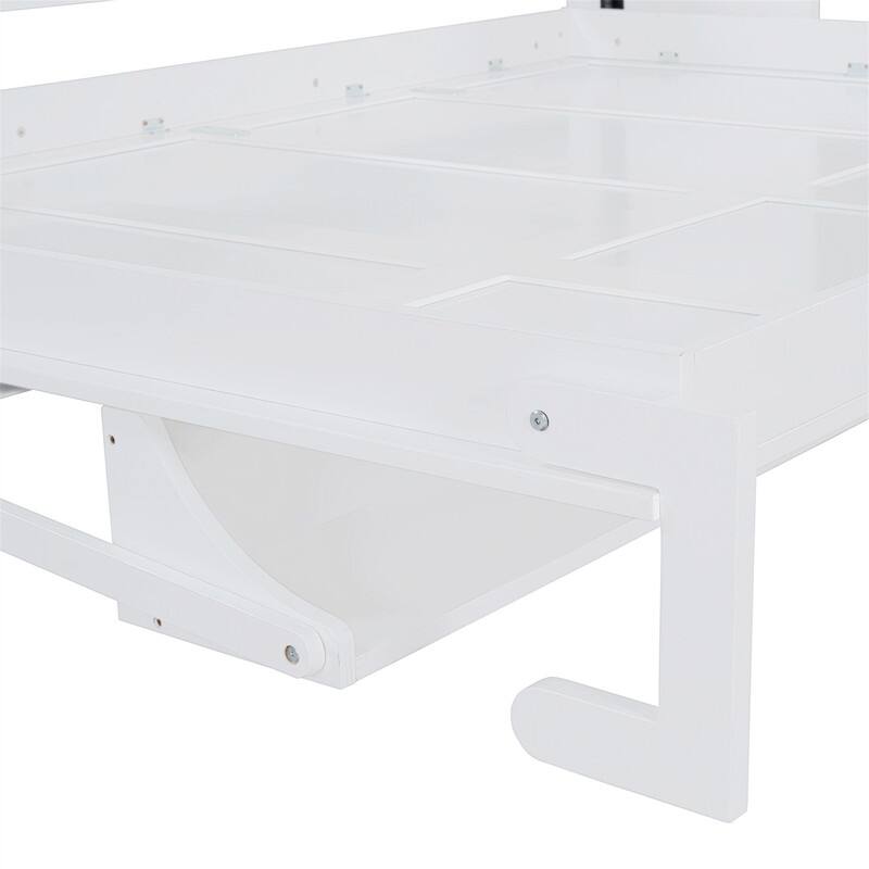 Full/Queen Size Wooden Murphy Bed with Desk, Foldable Murphy Bed Cabinet w/ Hydraulic Lift Design, Space Saving Murphy Chest Bed