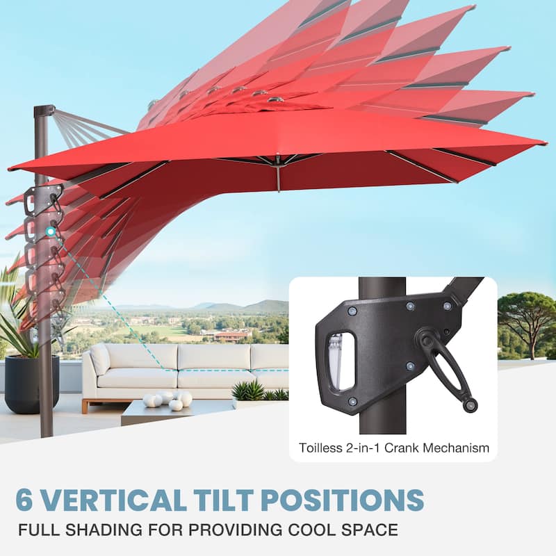 VredHom Patio Outdoor 9 x 11 FT Cantilever-Offset Umbrella with Premium Weight Base