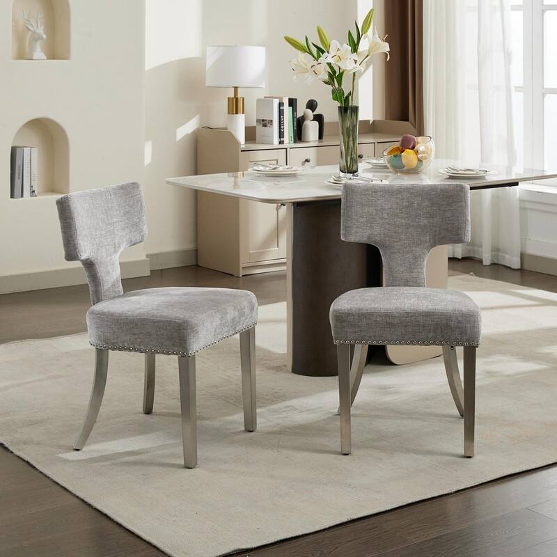 Modern Chenille Fabric Upholstered Accent Chair Dining Chairs, Set of 2