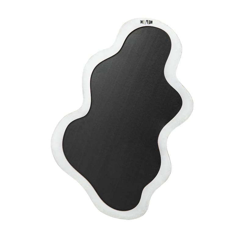 Glitzhome 31.75"H Washed White Fall Wood Frame Wavy Wall Mounted Mirror - 31.75"H x 19.75"L