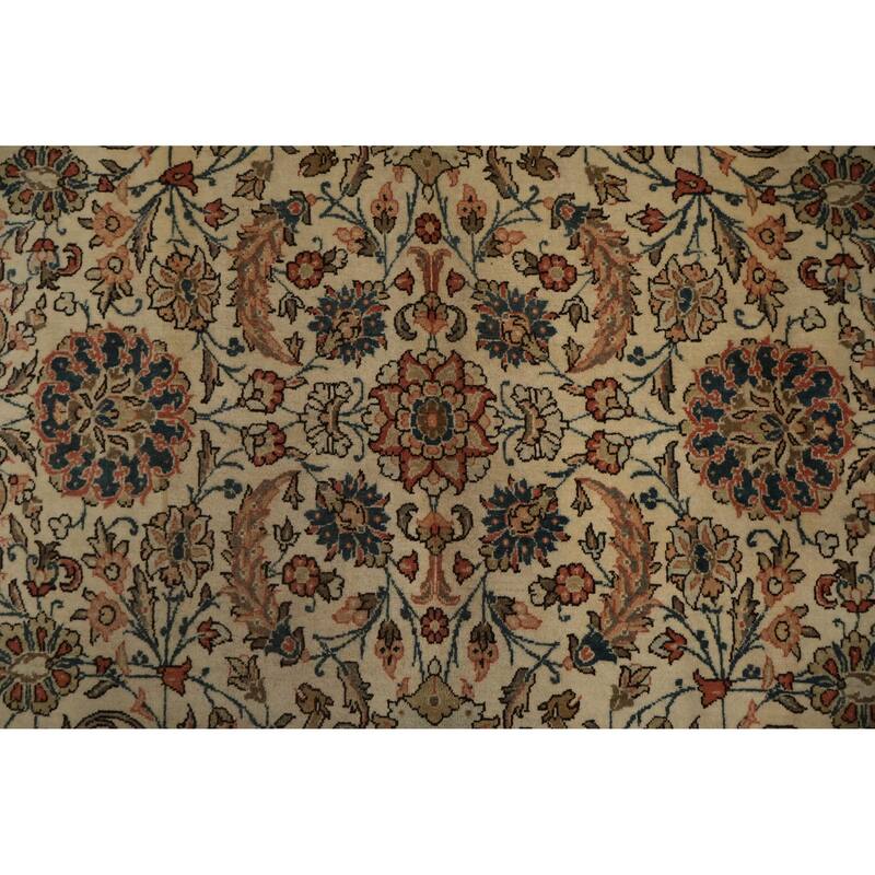 Hand Knotted Oriental 100% Wool Carpet Traditional Floral Beige & Ivories Qum Area Rug - 10' 11'' X 7' 2''