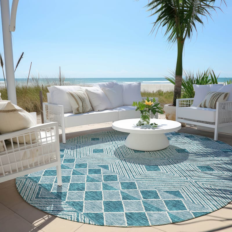 Machine Washable Indoor/ Outdoor Chantille Moroccan Boho Rug - Teal - 8' x 8'