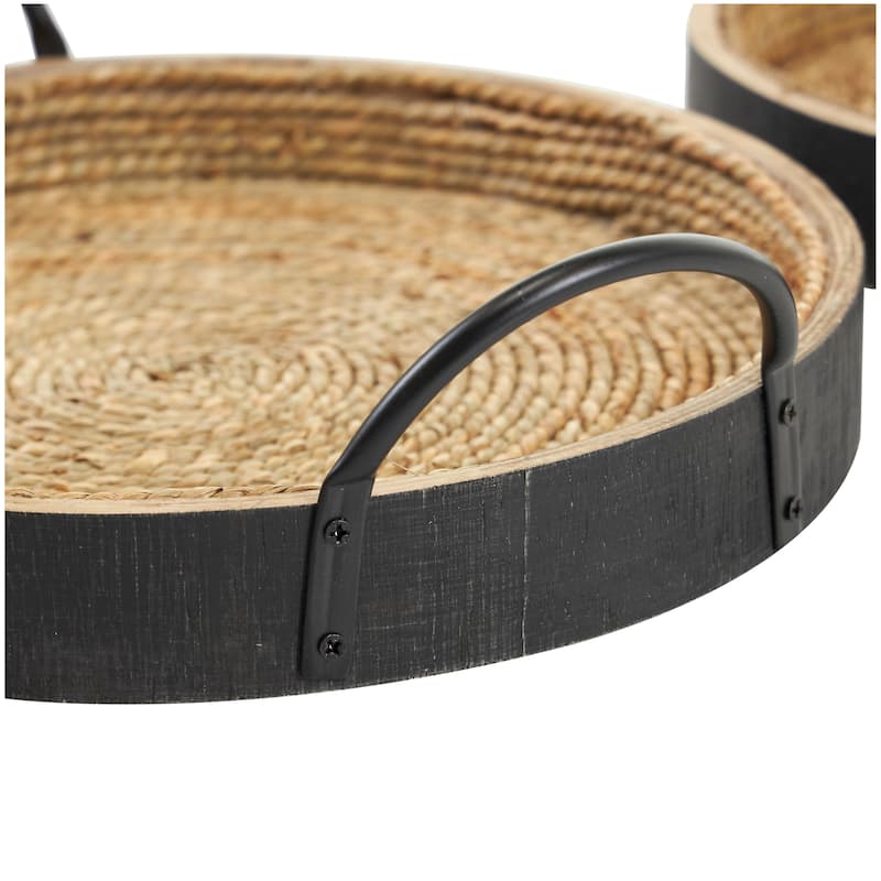 Black Wooden Living Room Decor Tray (Set of 2) - 15", 12"W